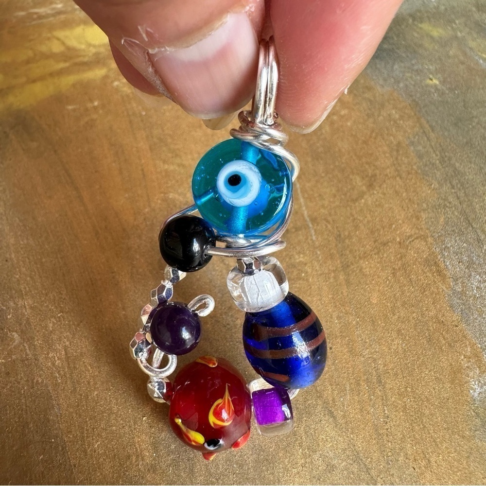 Collage beaded pendant Evil eye necklace OOAK handmade assemblage 2204 S